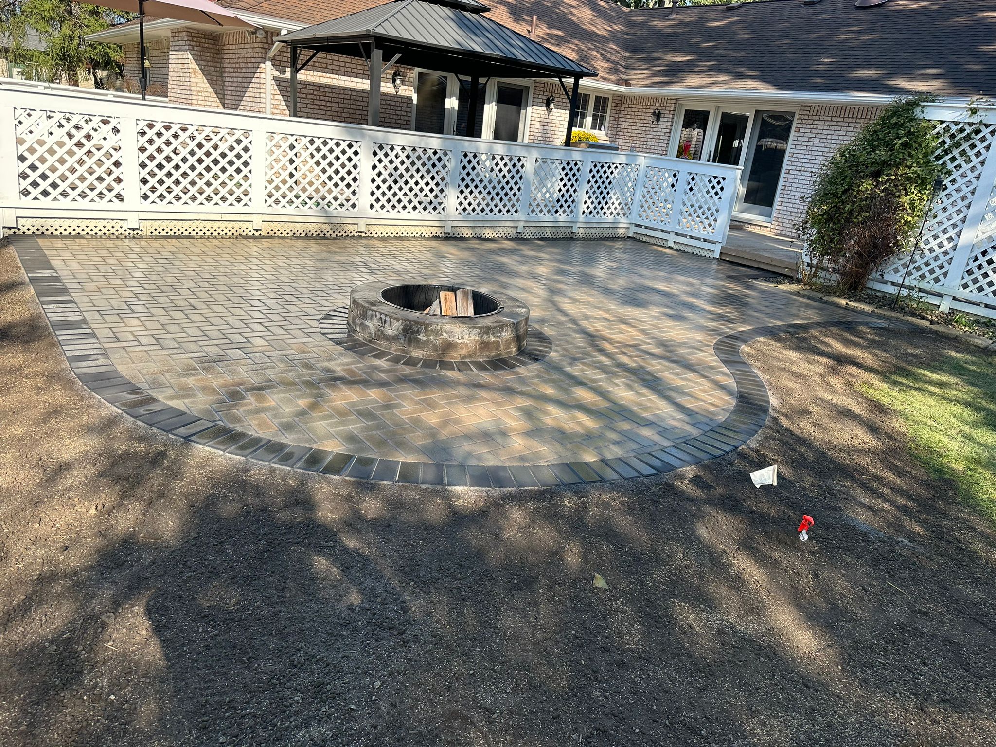 Circular stone fire pit patio